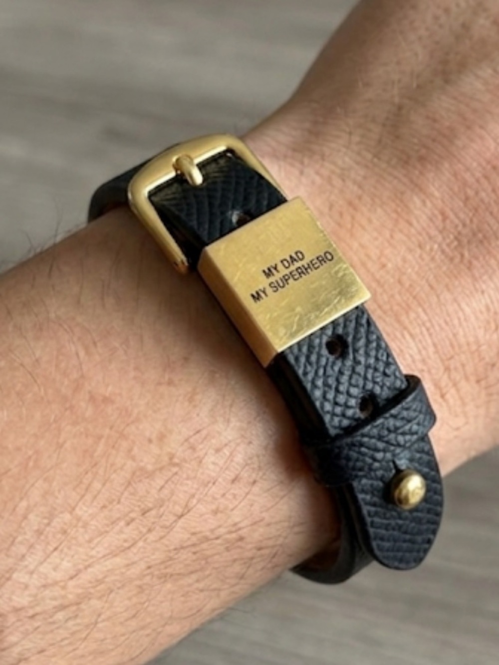 Leather Bracelet with Gold Plate "MY DAD MY SUPERHERO"
